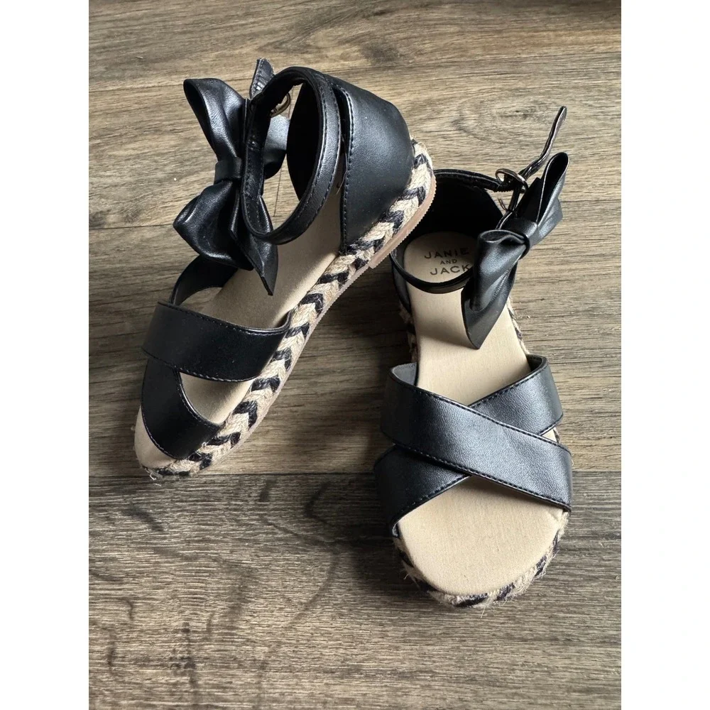 Janie and Jack Black Bow Strappy Sandals Toddler‎ Girls Size 10